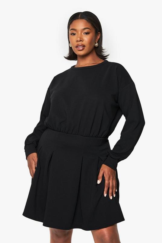 Plus Panelled Rib Structured Skater Dress by BOOHOO