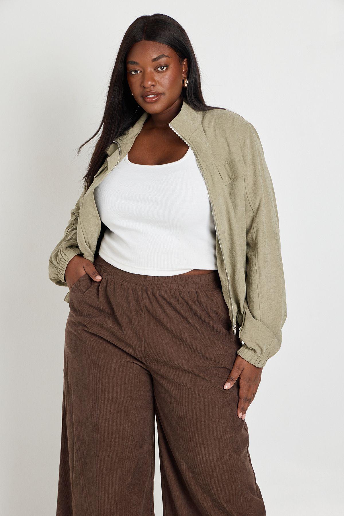 Plus Peached Funnel Neck Zip Up Jacket by BOOHOO