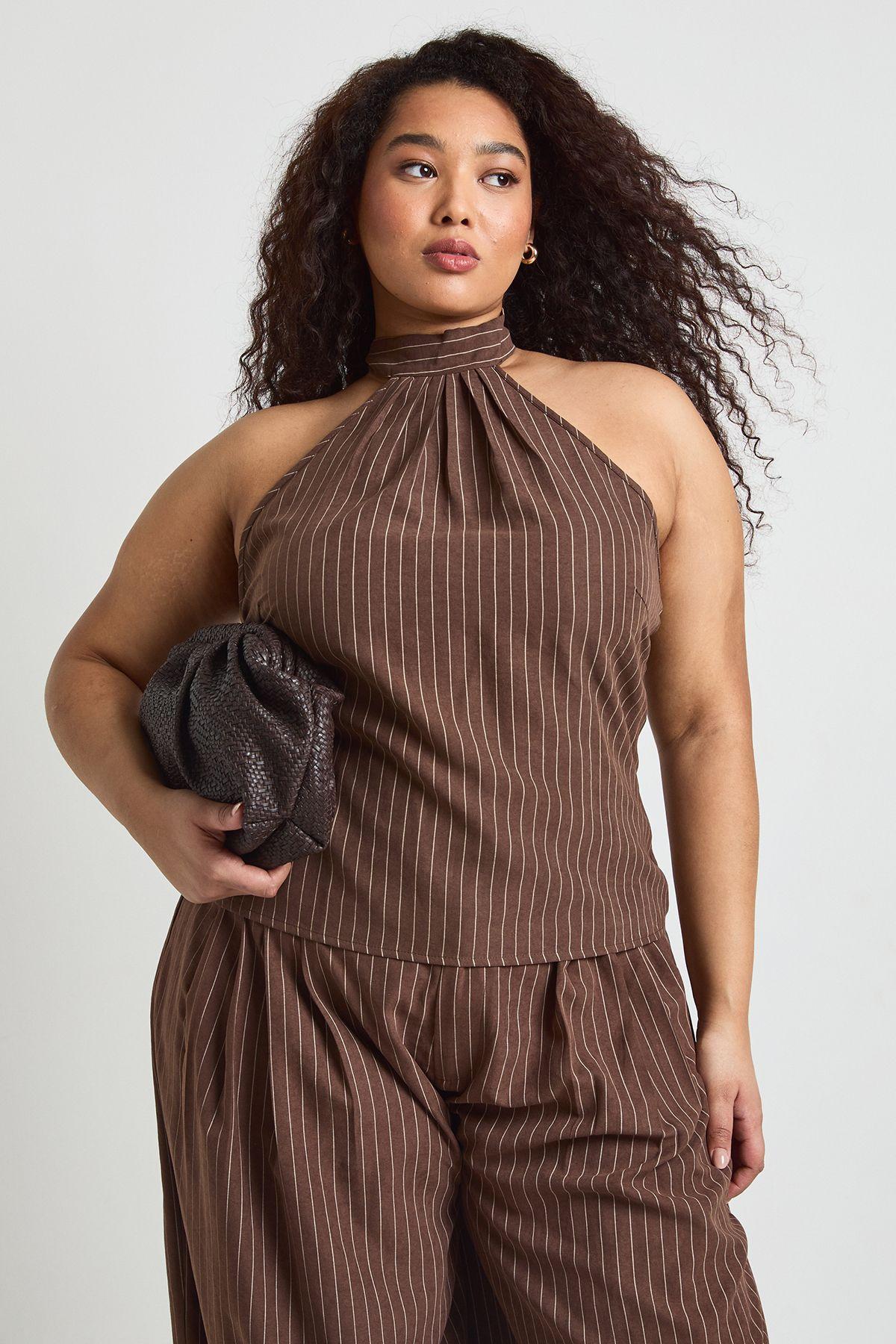 Plus Peached Stripe Halter by BOOHOO
