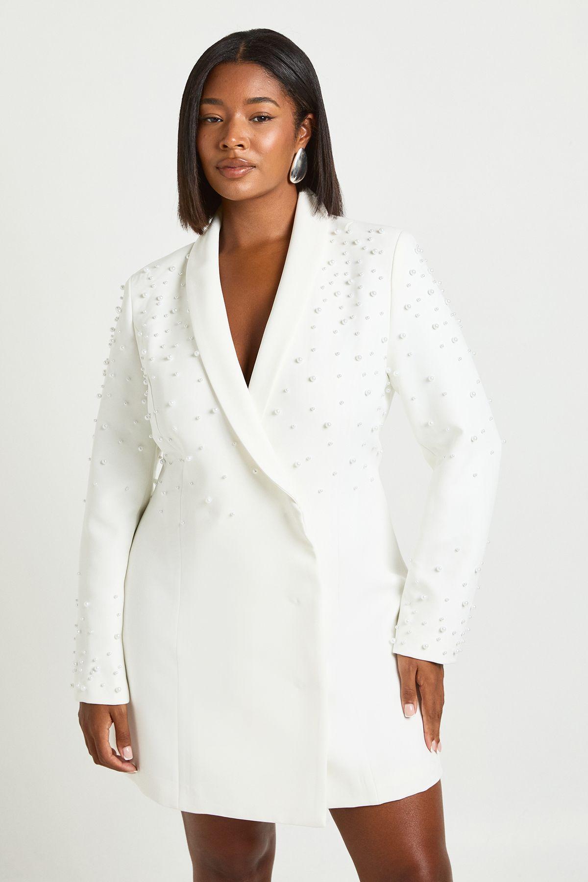 Plus Pearl Embellished Blazer Dress by BOOHOO