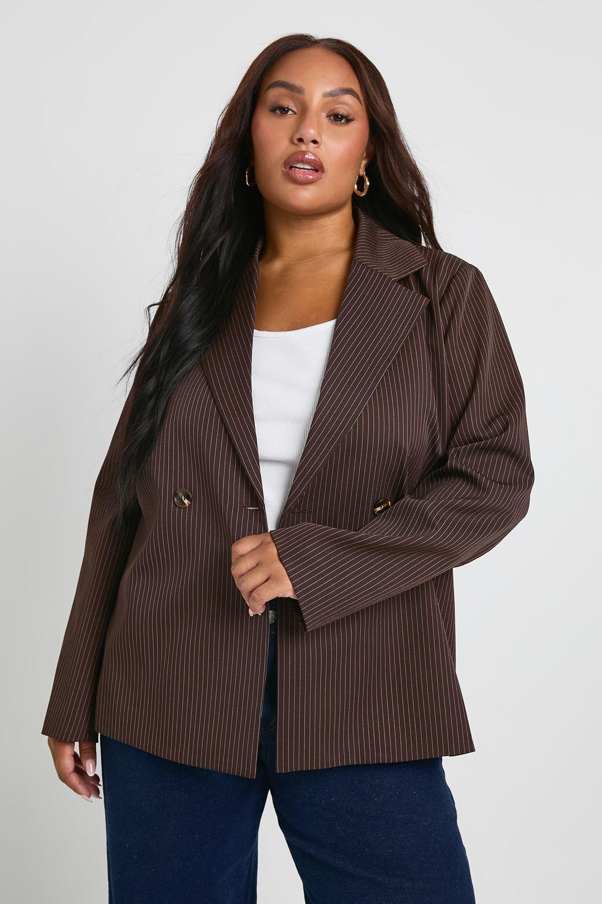 Plus Pin Stripe Wrap Tie Front Blazer by BOOHOO