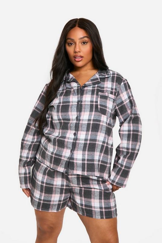 Plus Pink Check Flannel Short Pyjama Set by BOOHOO