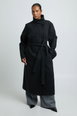 Plus Pinstripe Double Breasted Belted Wool Look Coat by BOOHOO