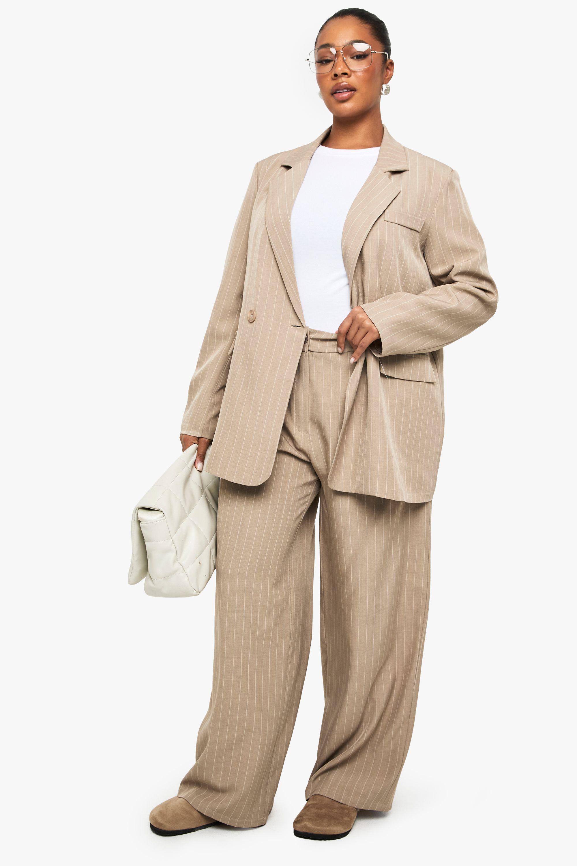 Plus Pinstripe Straight Leg Trouser by BOOHOO