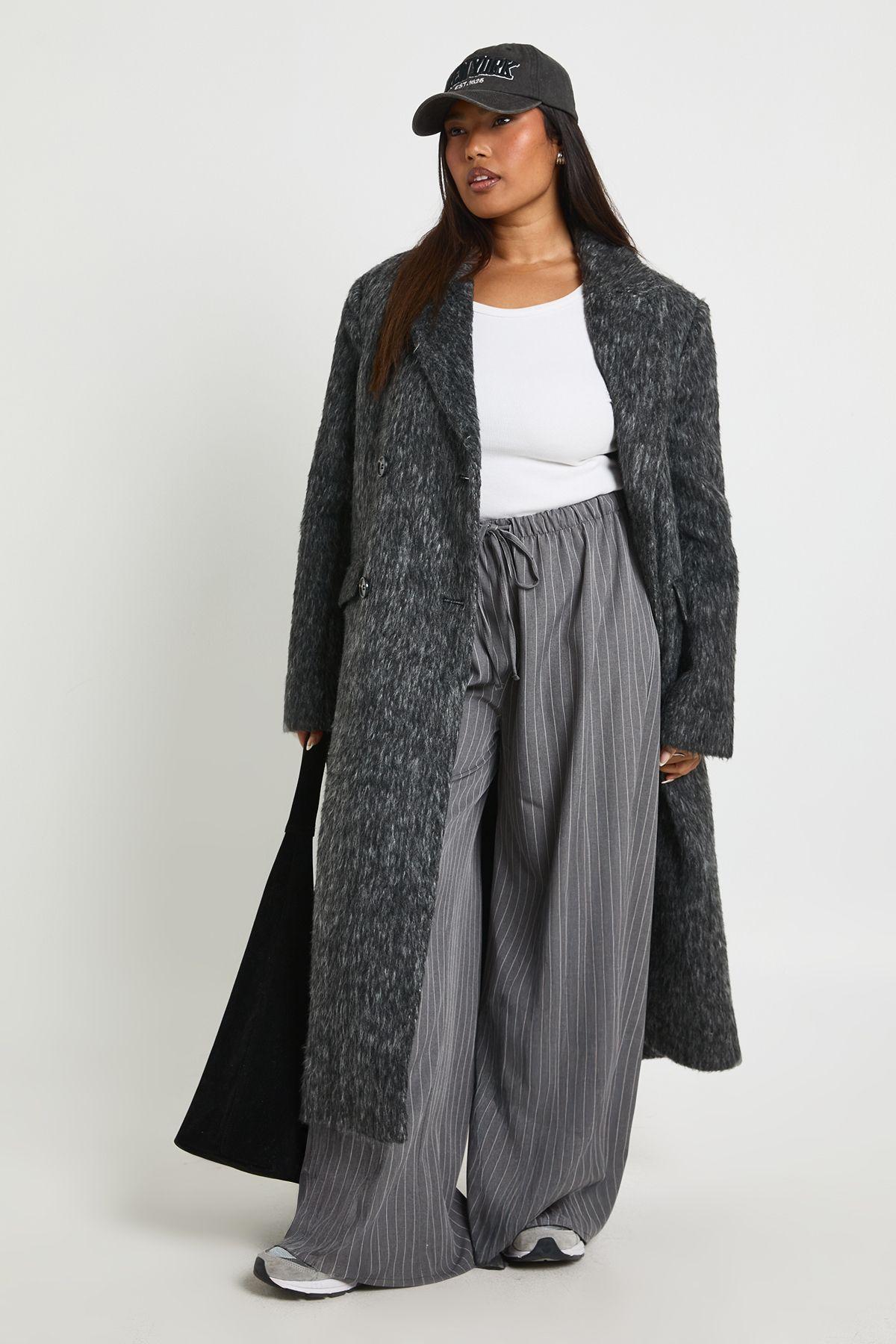 Plus Pinstripe Woven Elasticated Waist Drawstring Wide Leg Trouser by BOOHOO