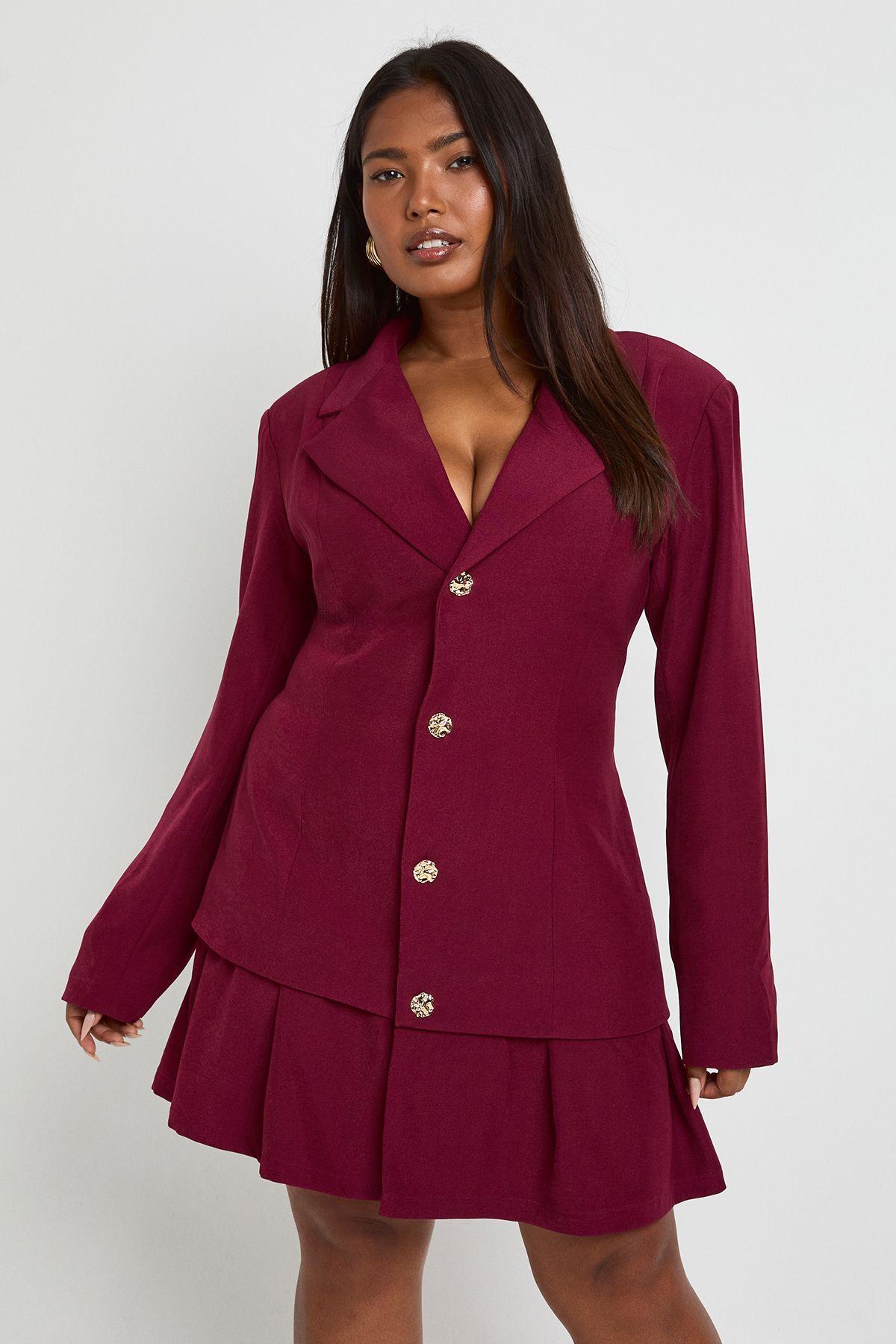 Plus Pleated Hem Blazer Dress by BOOHOO