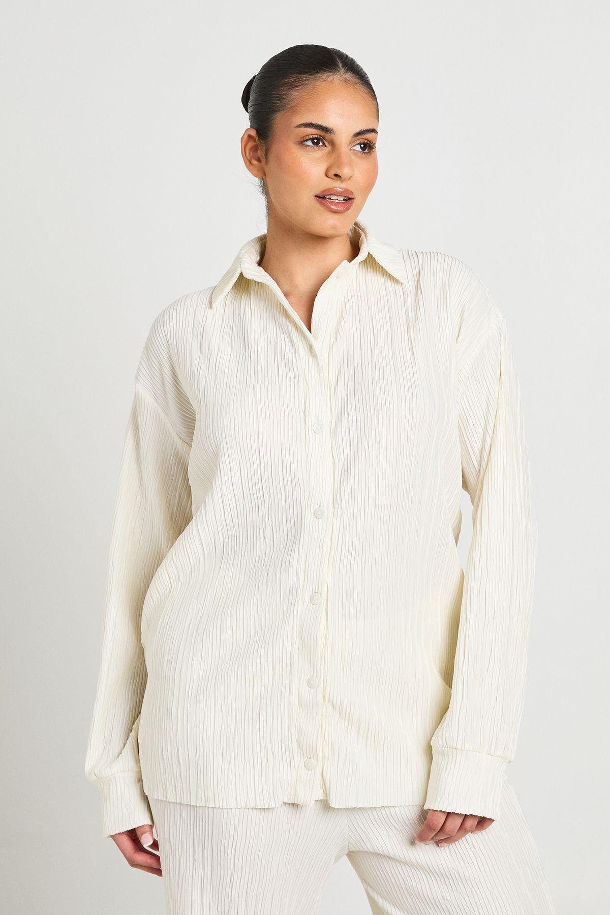 Plus Plisse Oversized Shirt by BOOHOO