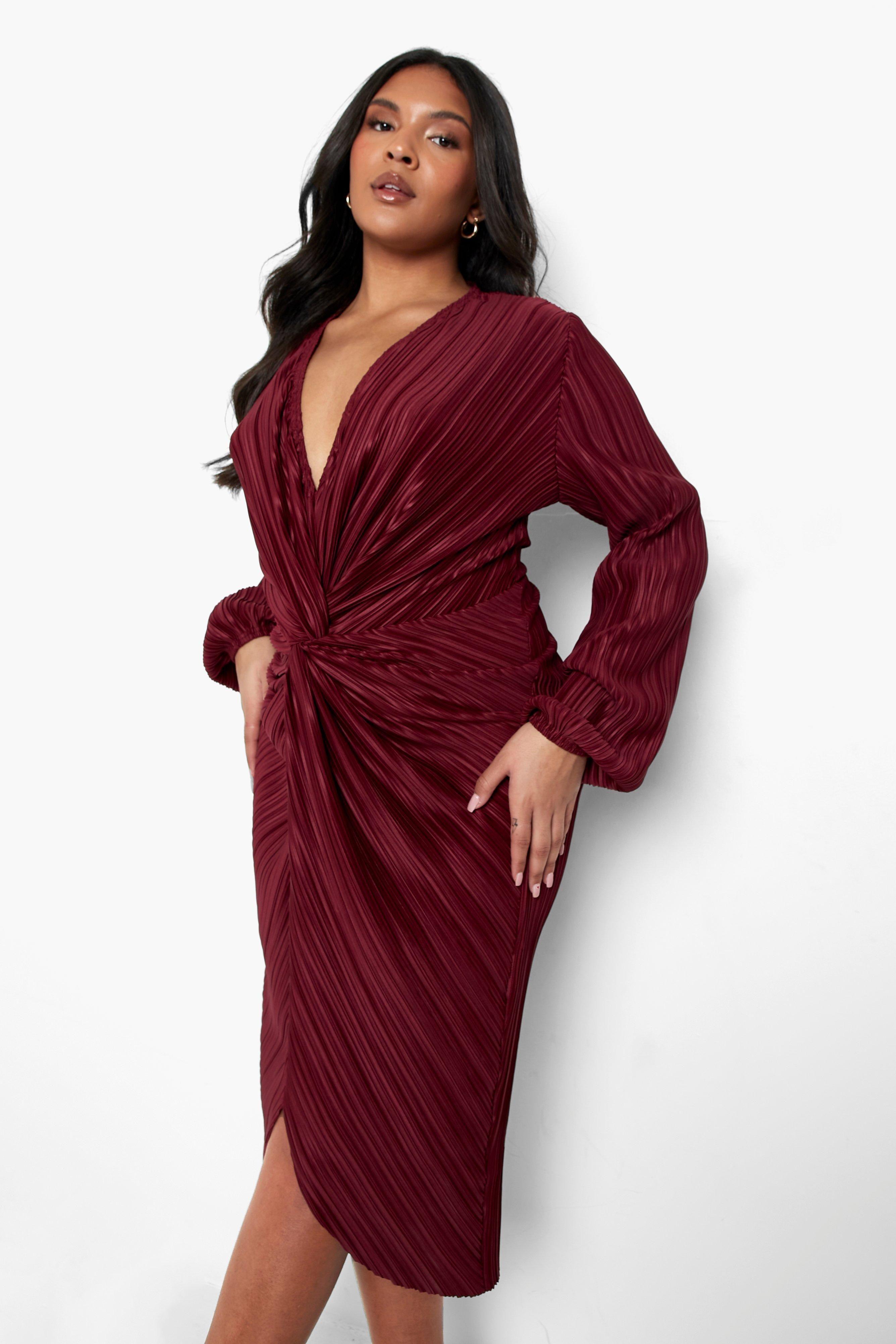 Plus Plisse Twist Front Midi Dress by BOOHOO