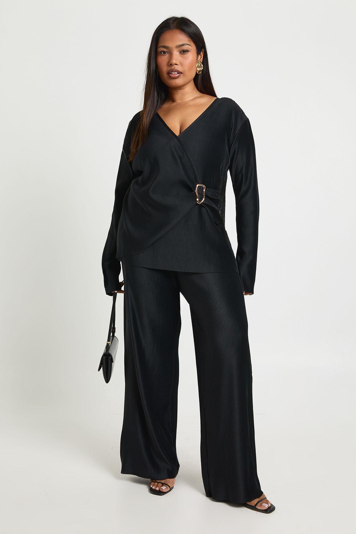 Plus Plisse Wide Leg Trouser by BOOHOO Plus Plisse Wide Leg Trouser by BOOHOO