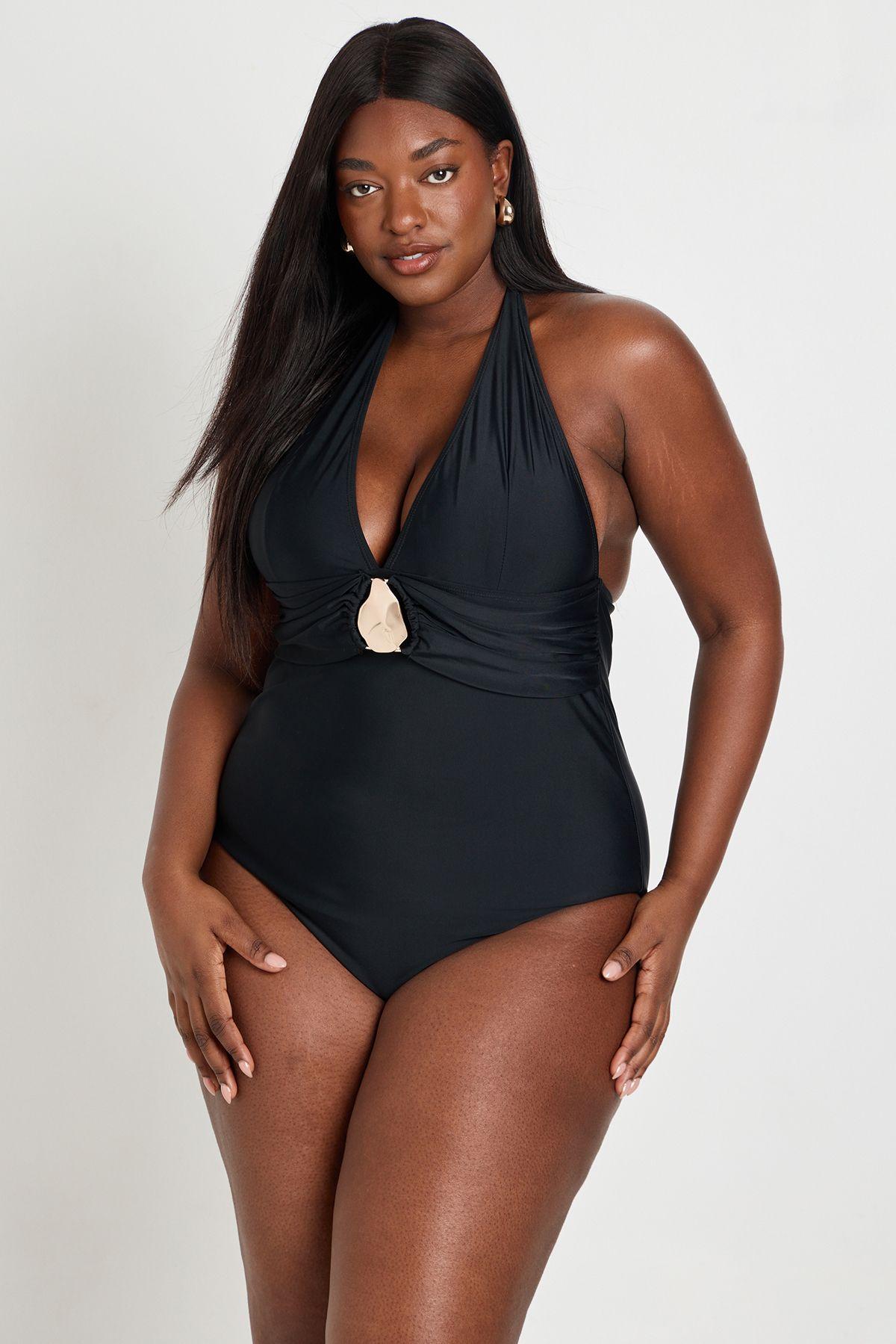 Plus Plunge Gold Trim Detail Swimsuit by BOOHOO