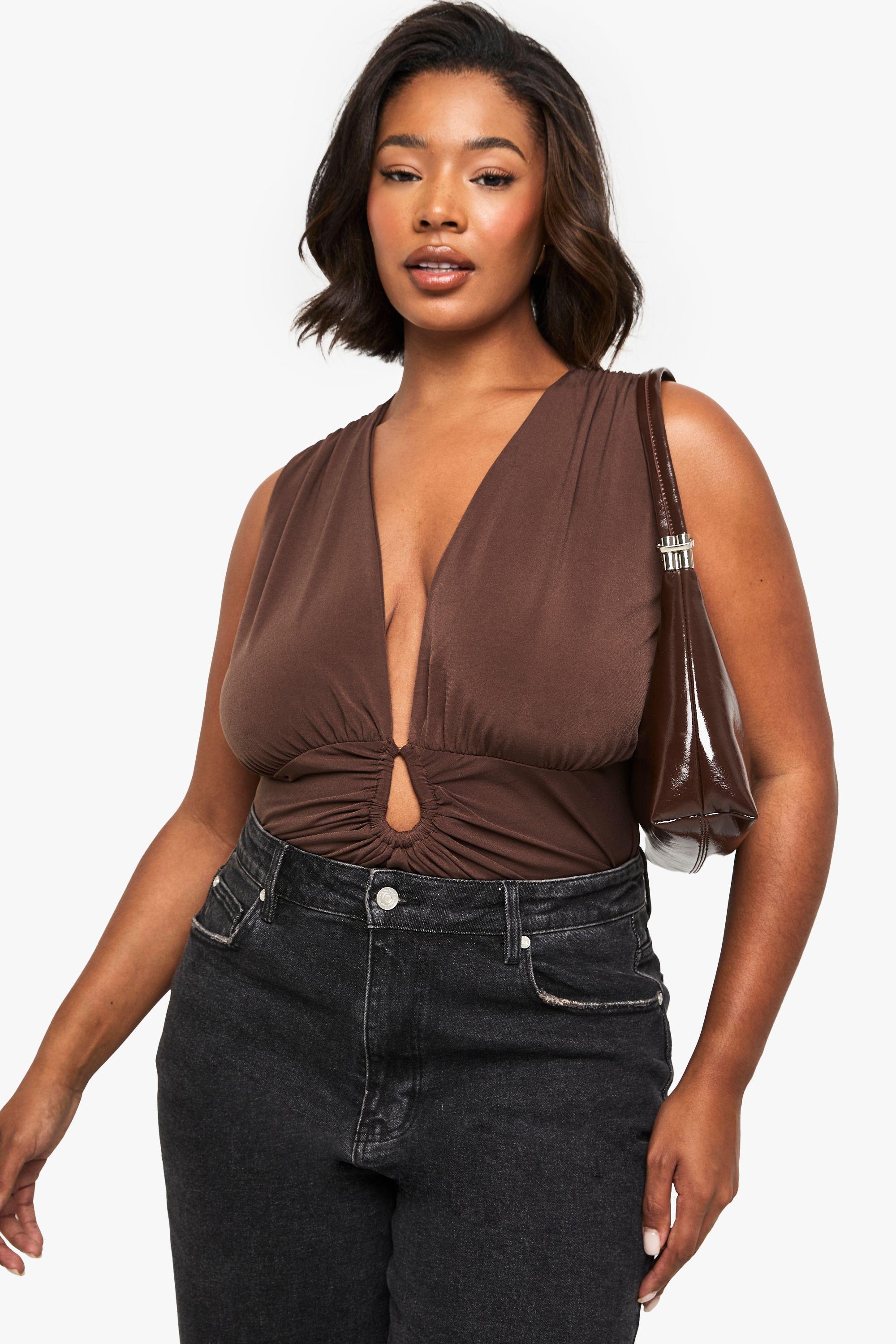 Plus Plunge Ruched Trim Detail Bodysuit by BOOHOO