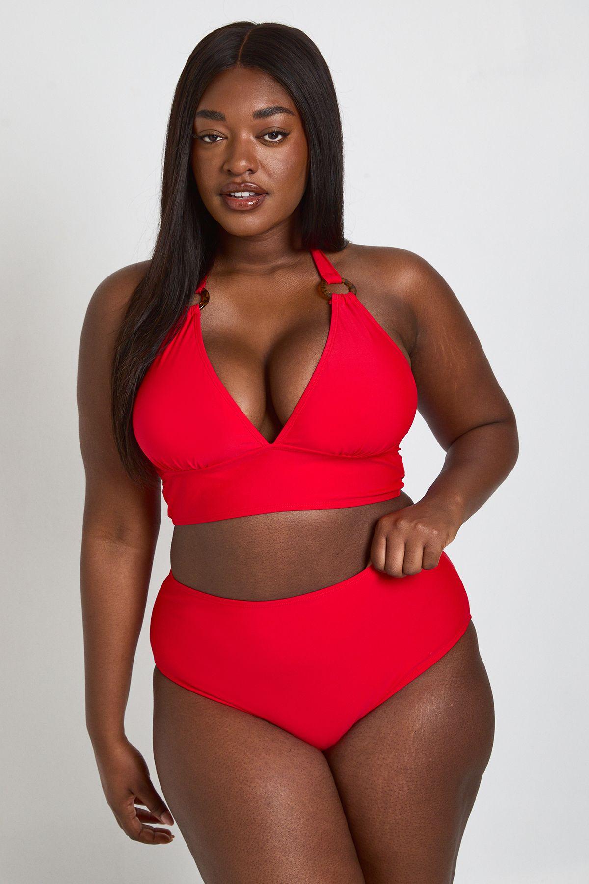 Plus Plunge Trim Detail Bikini Top & High Waist Set by BOOHOO
