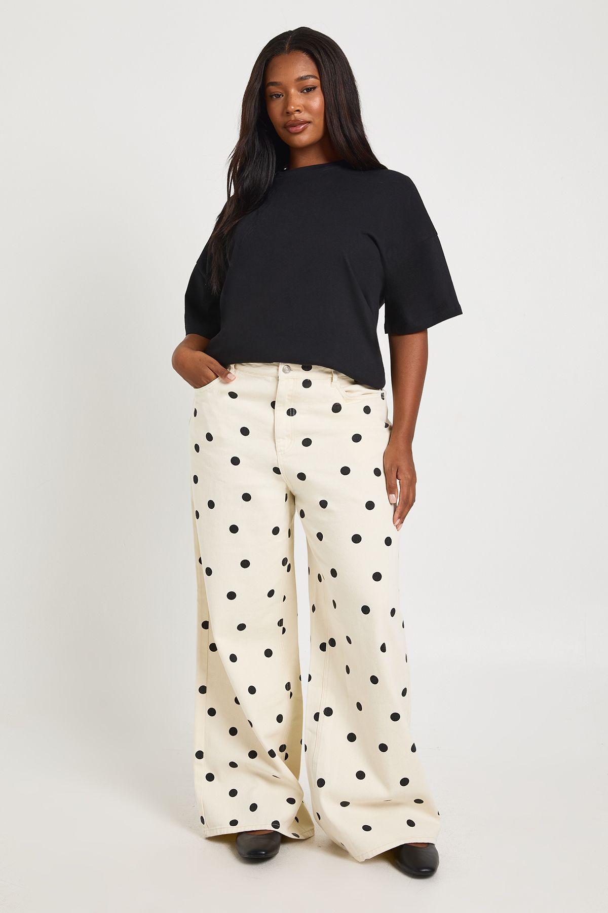 Plus Polka Dot High Waist Wide Leg Jean by BOOHOO