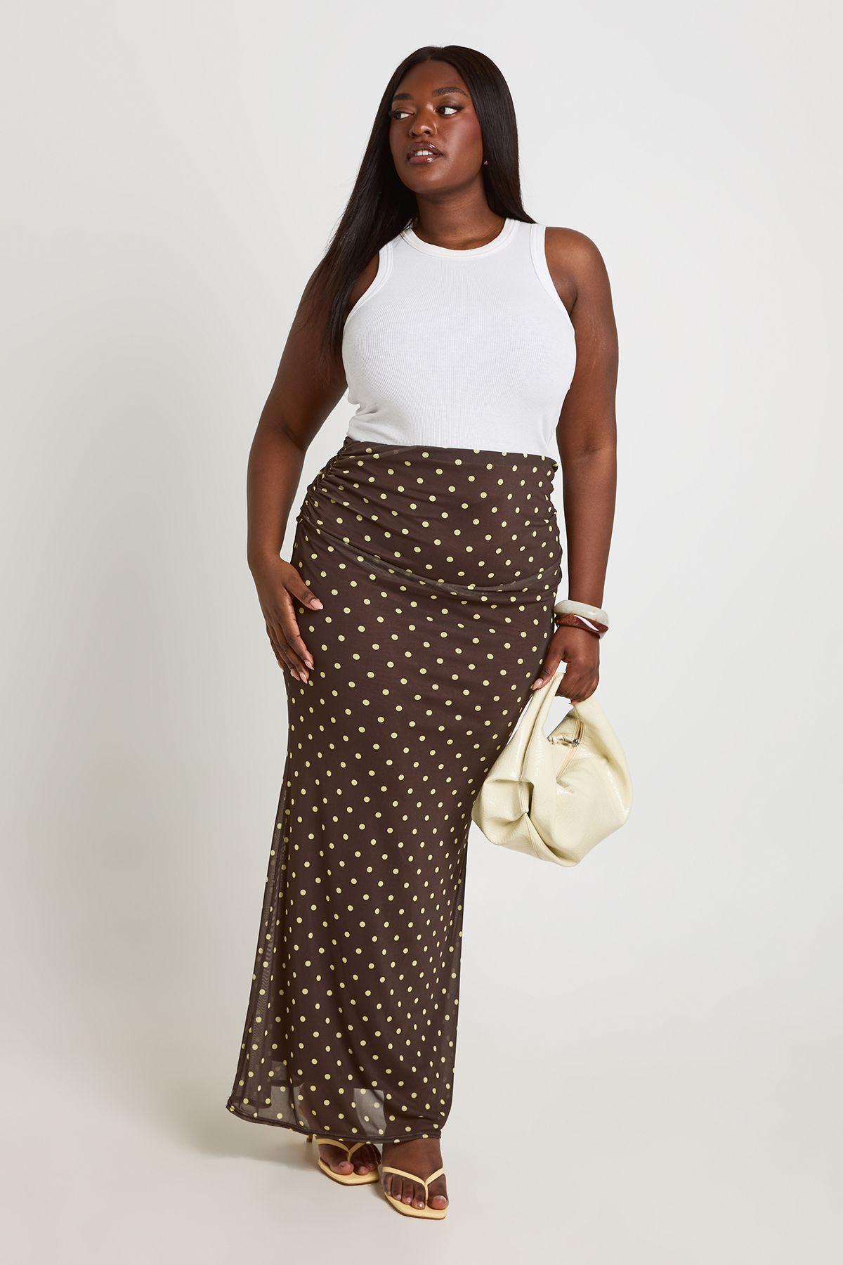 Plus Polka Dot Mesh Maxi Skirt by BOOHOO