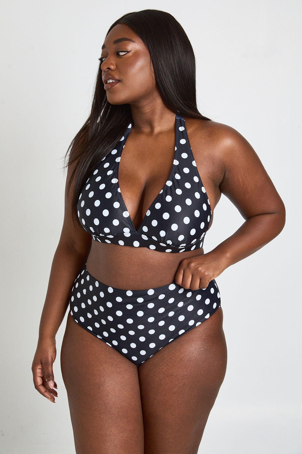 Plus Polka Dot Plunge Halterneck Bikini Set by BOOHOO
