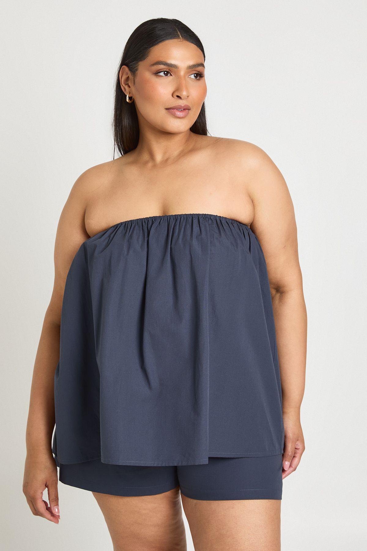Plus Poplin Bandeau Smock Top & Flippy Short by BOOHOO