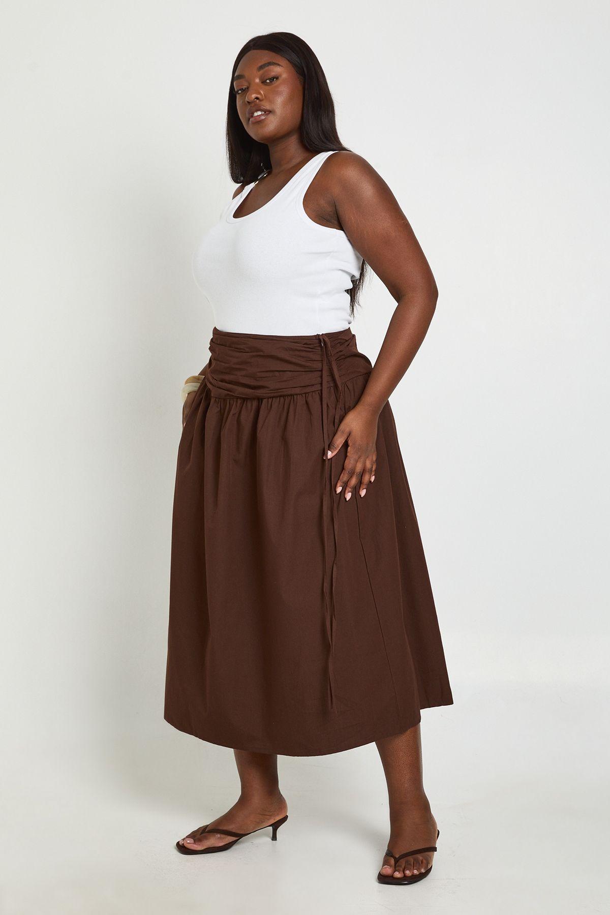 Plus Poplin Tie Waist Midaxi Skirt by BOOHOO