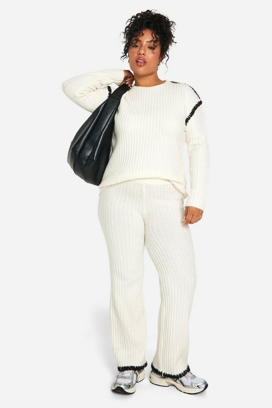 Plus Premium Heavyweight Contrast Trim Jumper And Trouser Knitted Set by BOOHOO