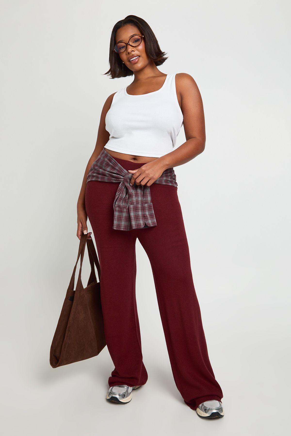 Plus Premium Rib Knit Wide Leg Trouser by BOOHOO Plus Premium Rib Knit Wide Leg Trouser by BOOHOO