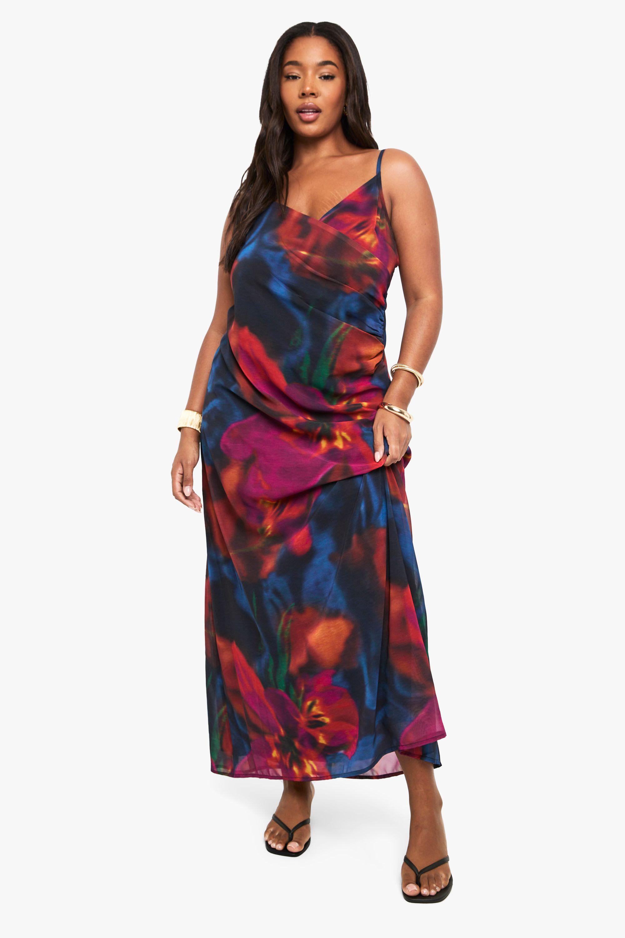 Plus Printed Chiffon Wrap Maxi Dress by BOOHOO