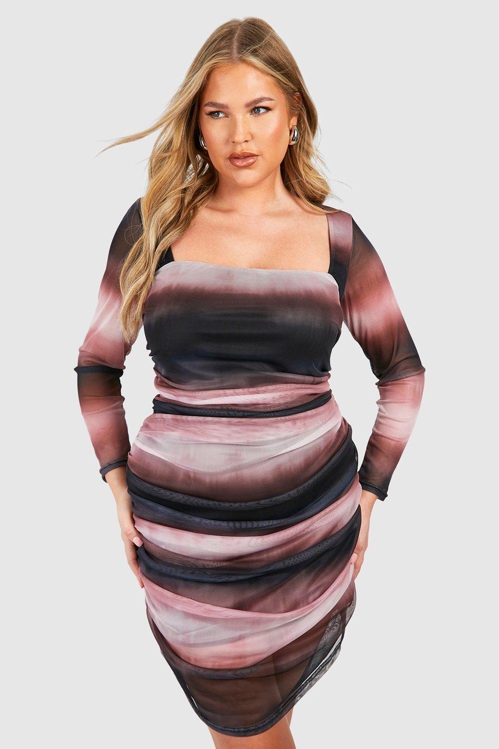 Plus Printed Mesh Bodycon Dress by BOOHOO