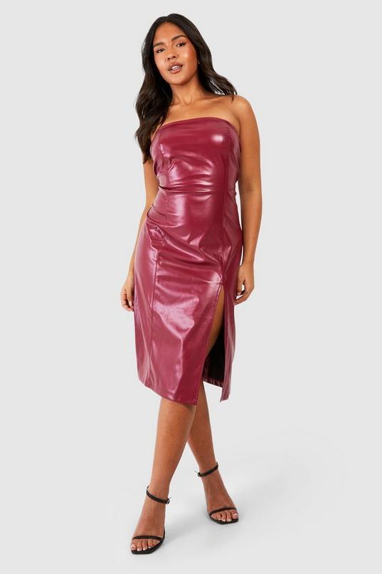 Plus Pu Bandeau Split Midi Dress by BOOHOO
