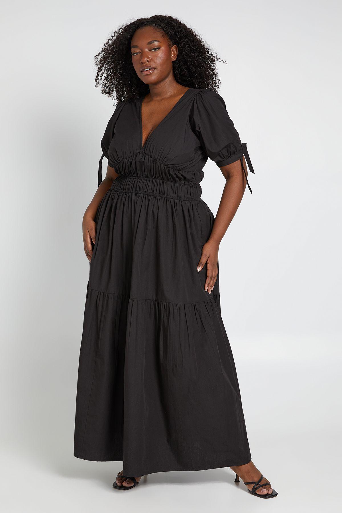 Plus Puff Sleeve V neck Maxi Dress by BOOHOO