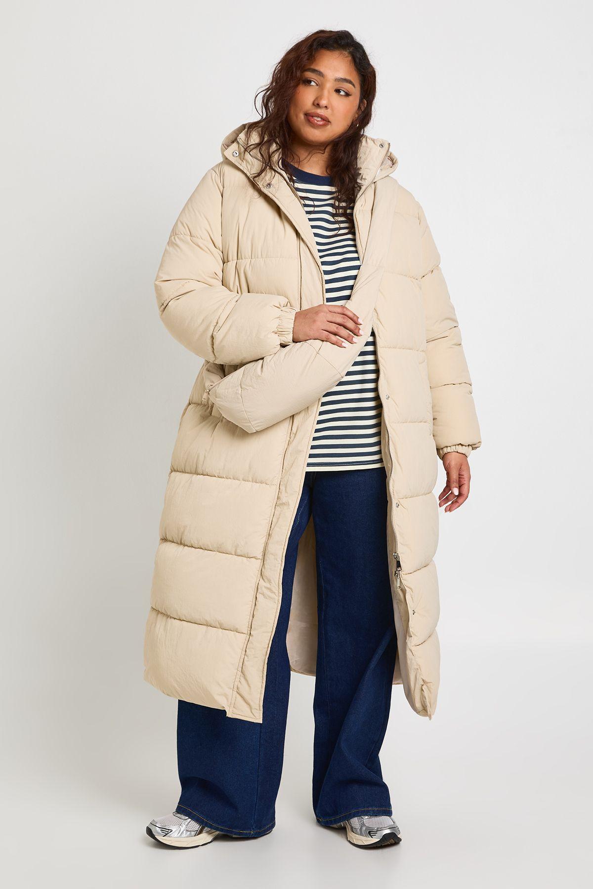 Plus Quilted Tie Waist Puffer Coat And Bag by BOOHOO