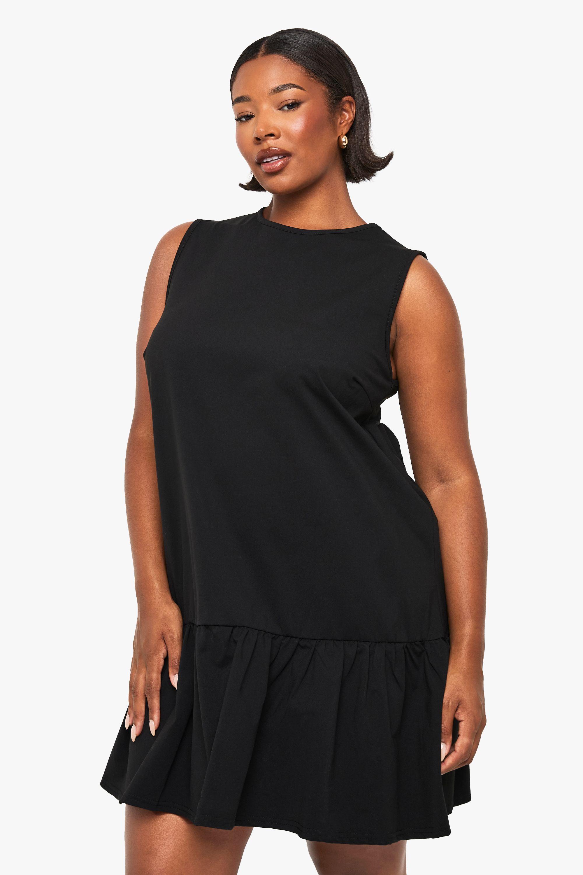 Plus Racer Neck Frill Hem T Shirt Dress by BOOHOO