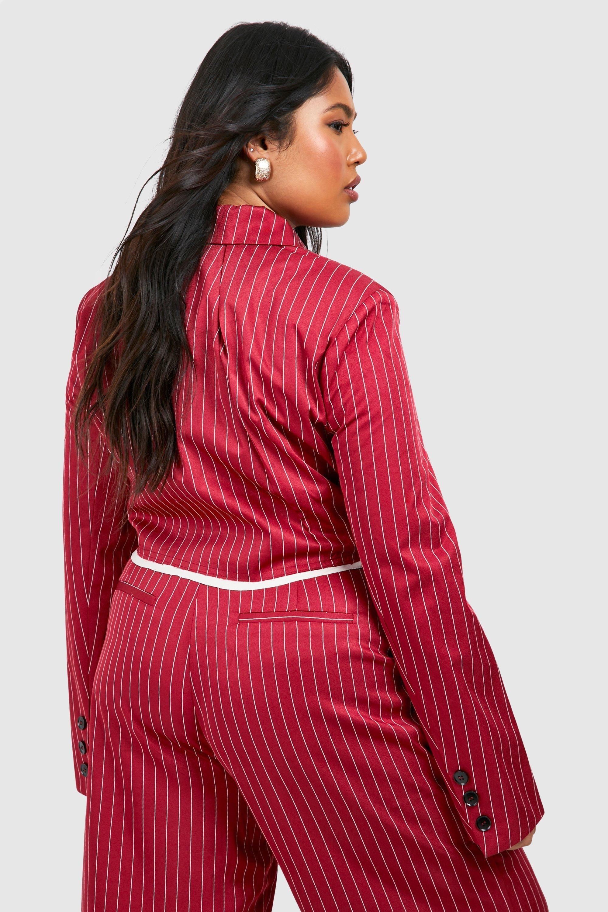 Plus Raw Edge Stripe Cropped Blazer by BOOHOO
