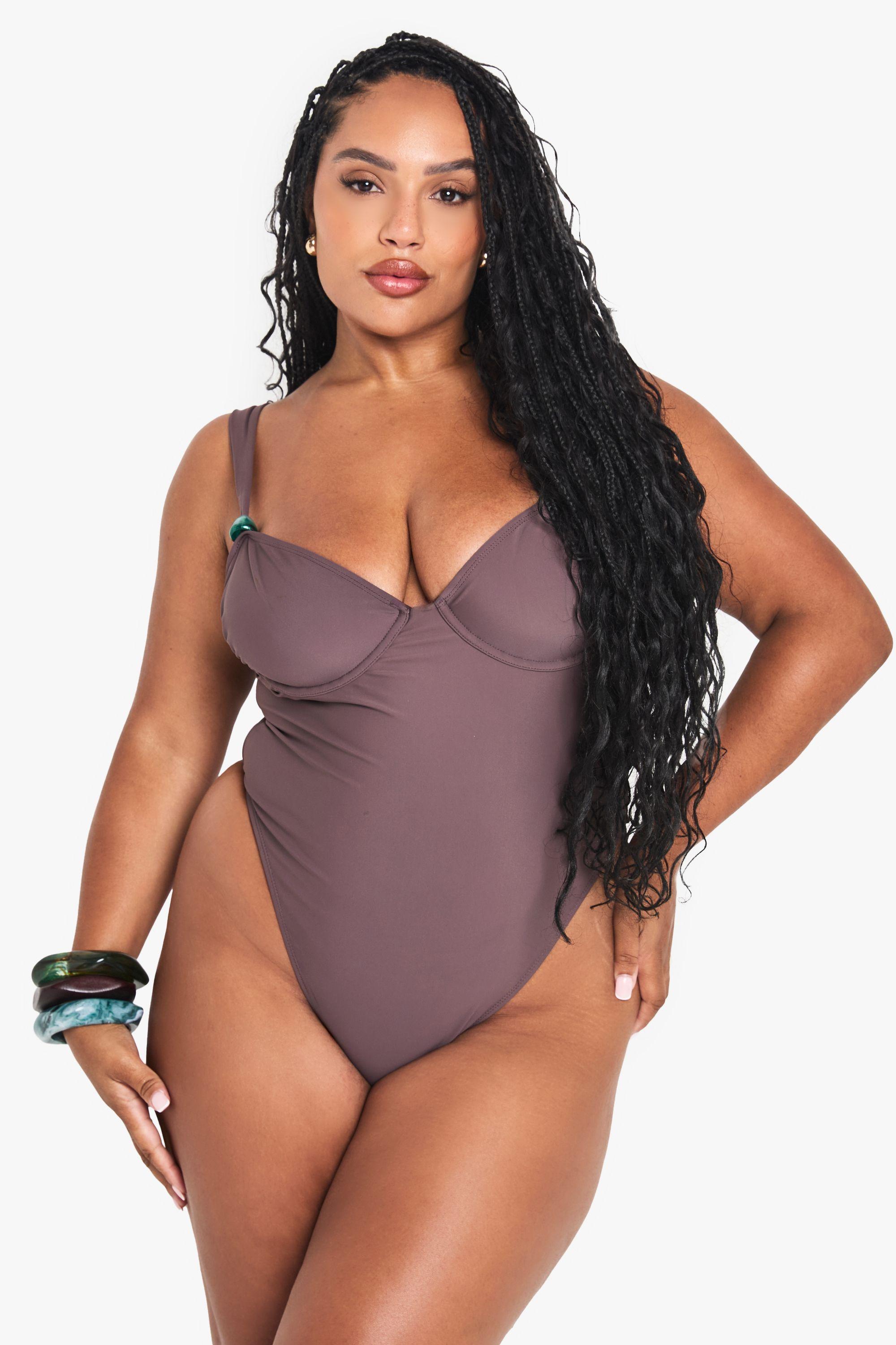 Plus Resin Trim Swimsuit by BOOHOO