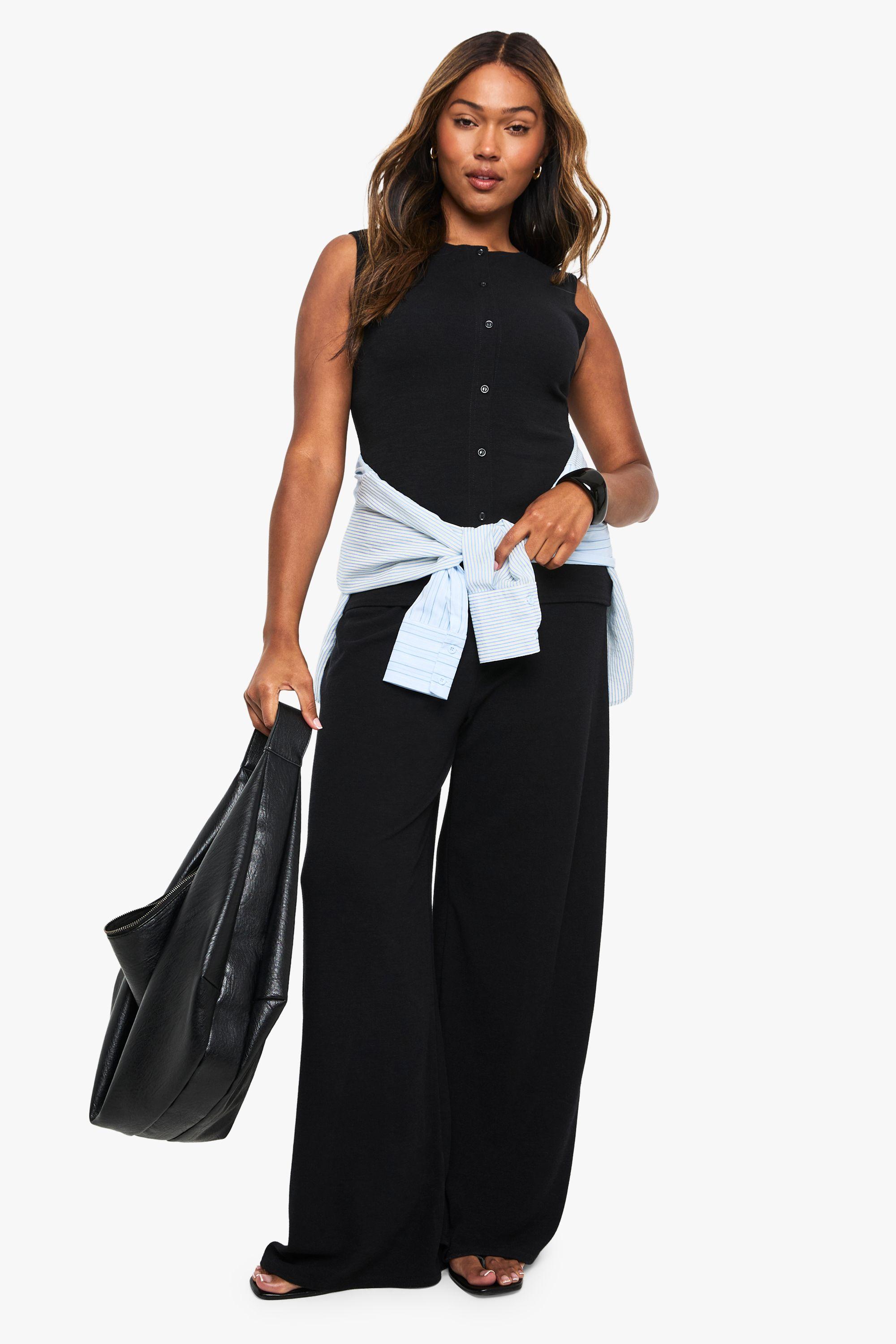 Plus Rib Button Through Waistcoat & Trouser Co Ord by BOOHOO