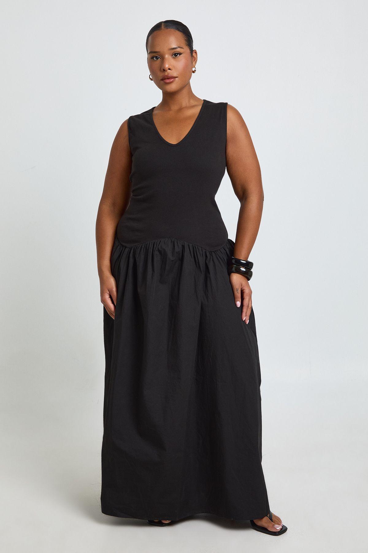 Plus Rib Cotton Mix Dropped Hem Maxi Dress by BOOHOO