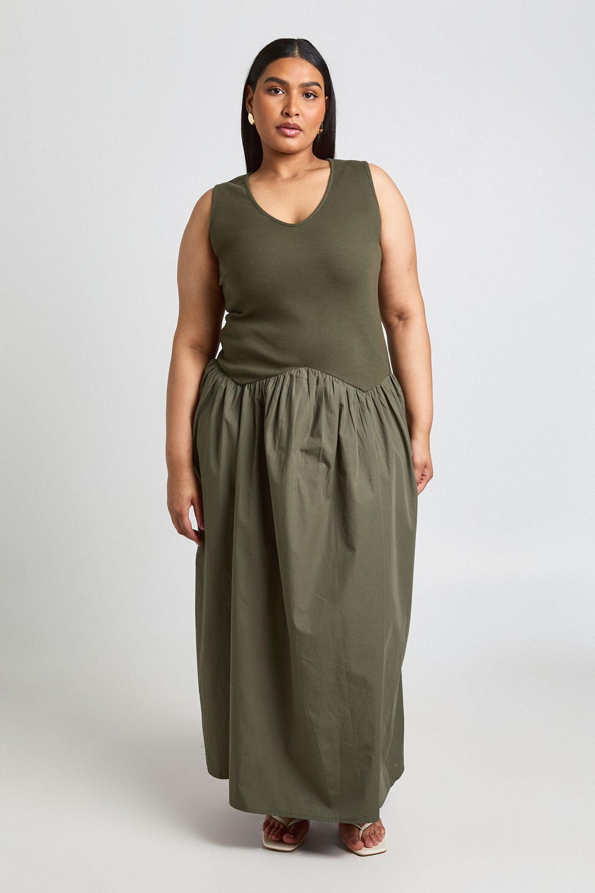 Plus Rib Cotton Mix Dropped Hem Maxi Dress by BOOHOO