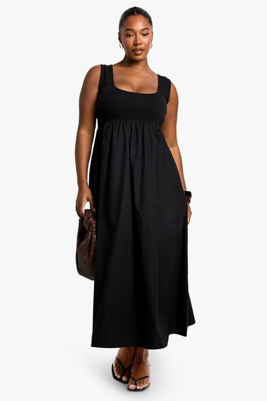 Plus Rib Cotton Poplin Midaxi Smock Dress by BOOHOO