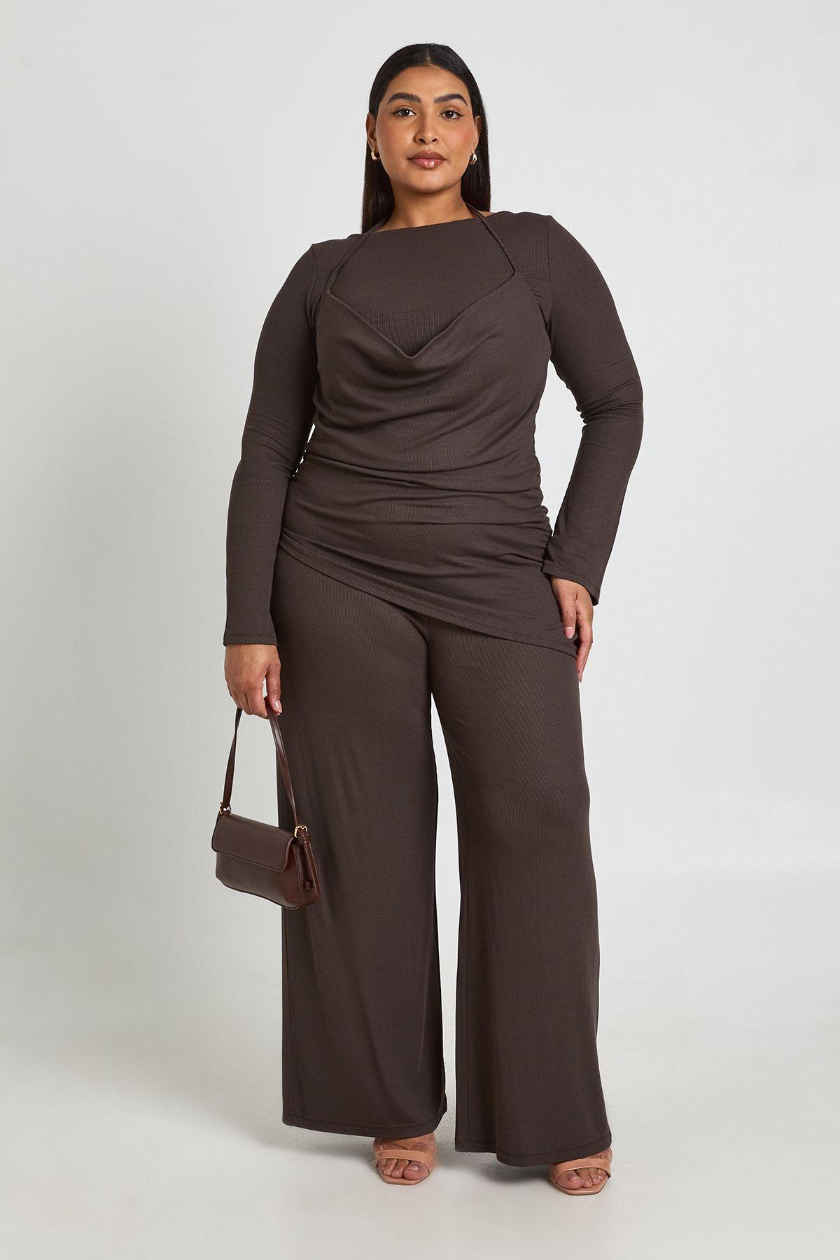 Plus Rib Double Layer Long Sleeve Asymmetric Top by BOOHOO