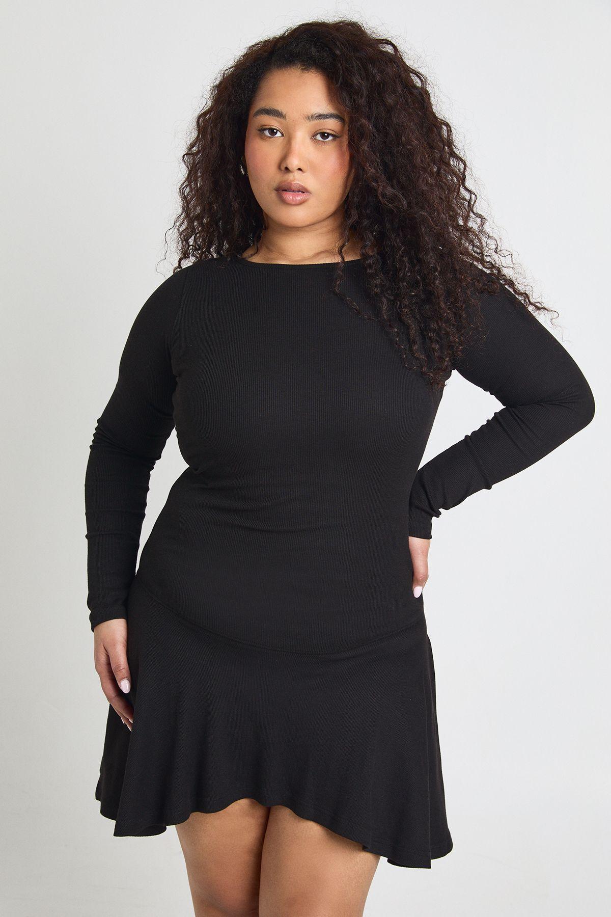 Plus Rib Dropped Hem Skater Dress by BOOHOO