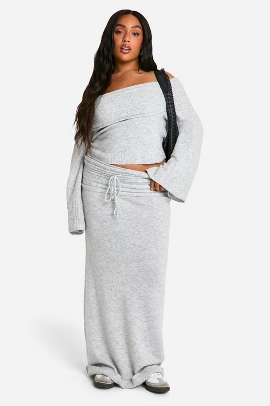 Plus Rib Edge Lace Up Knitted Maxi Skirt by BOOHOO