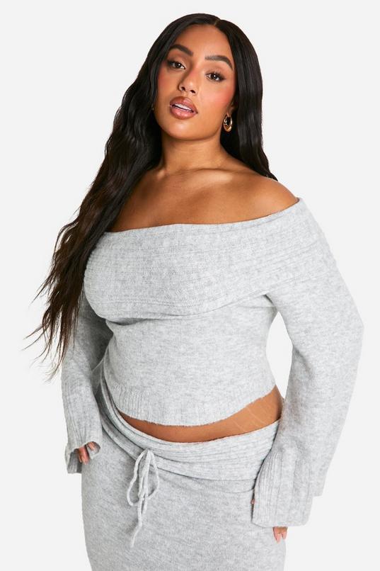 Plus Rib Edge Soft Knit Bardot Jumper by BOOHOO