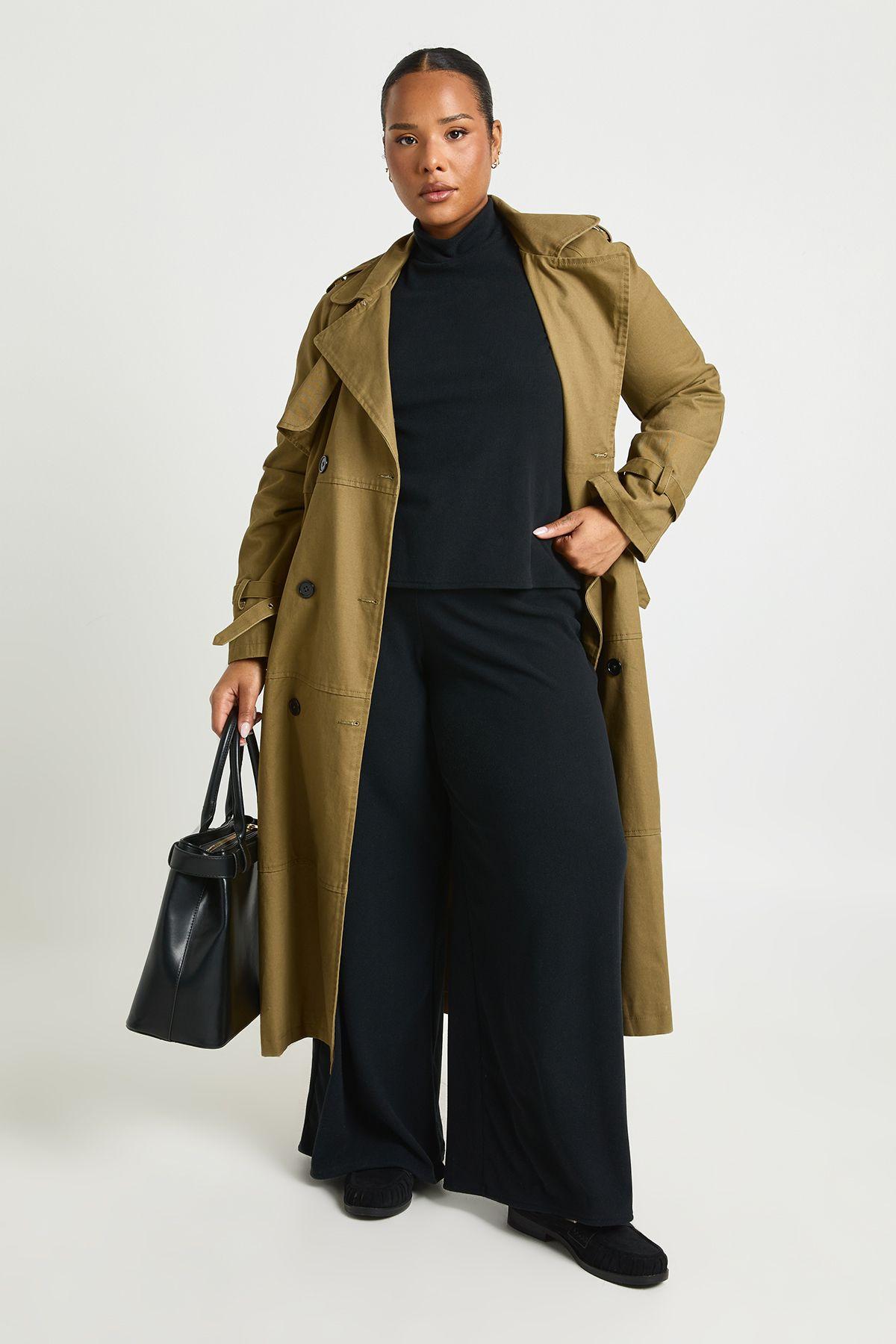 Plus Rib High Neck Cap Sleeve Top and Wide Leg Trousers Co Ord by BOOHOO