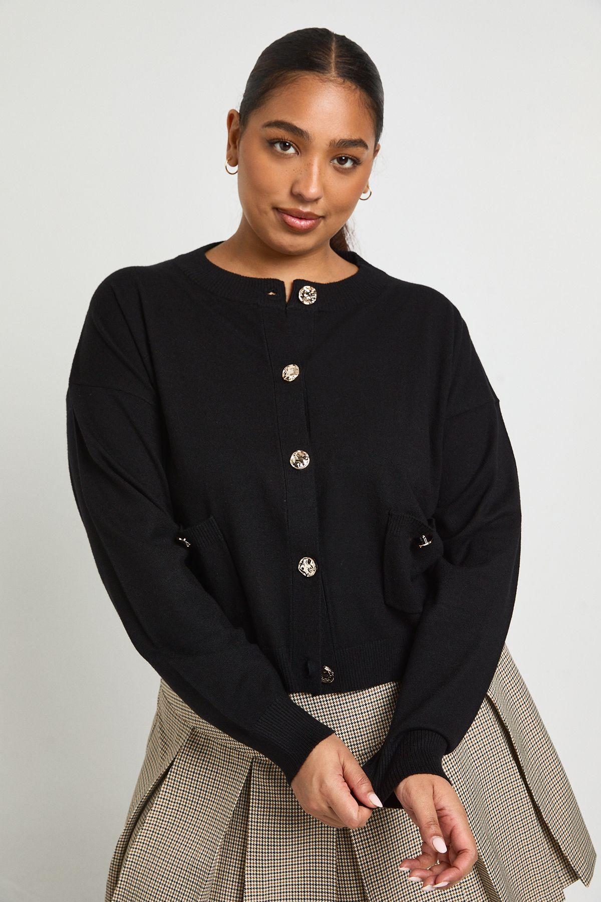 Plus Rib Knit Button Cardigan by BOOHOO