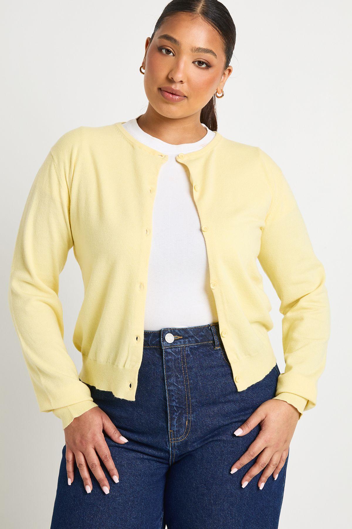 Plus Rib Knit Crew Neck Button Through Cardigan by BOOHOO