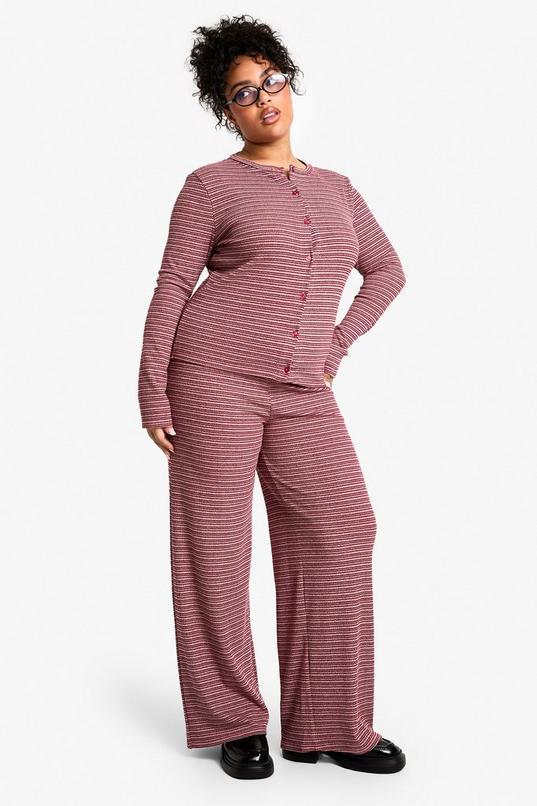 Plus Rib Tie Waist Stripe Trousers by BOOHOO