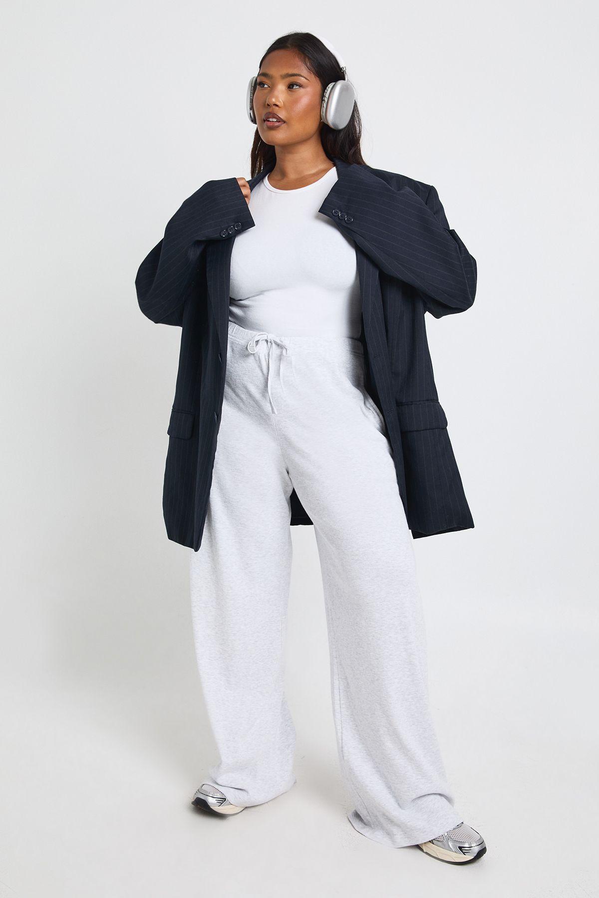 Plus Rib Wide Leg Trouser by BOOHOO