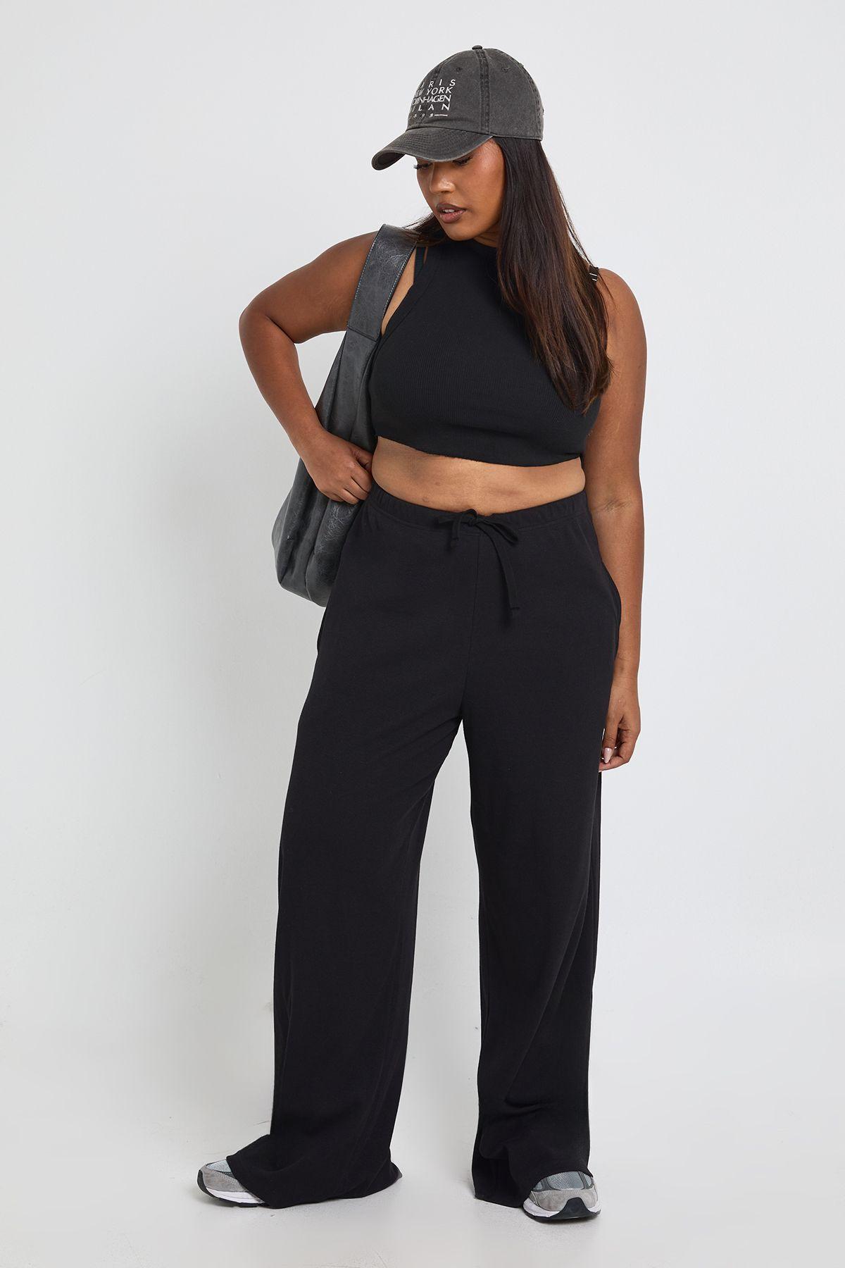 Plus Rib Wide Leg Trouser by BOOHOO