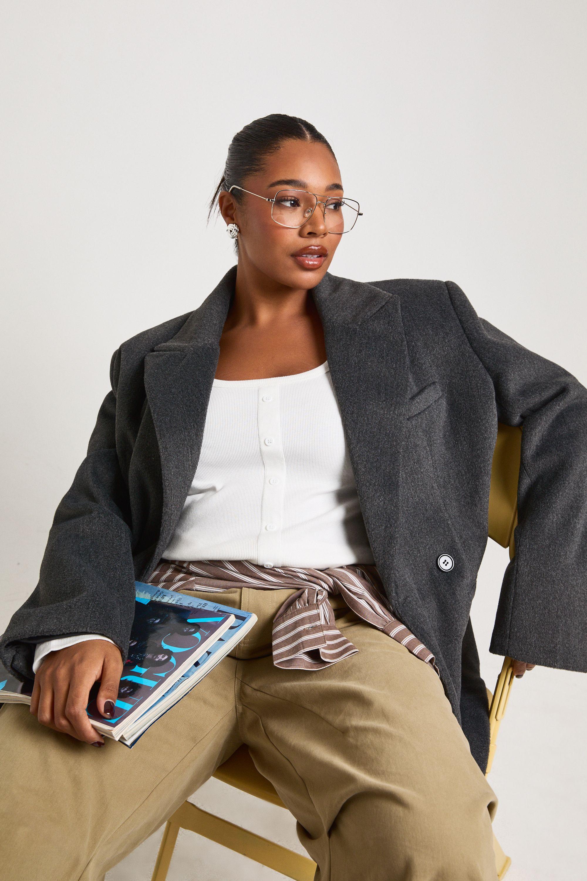 Plus Ribbed Button Through Scoop Neck Long Sleeve Top by BOOHOO