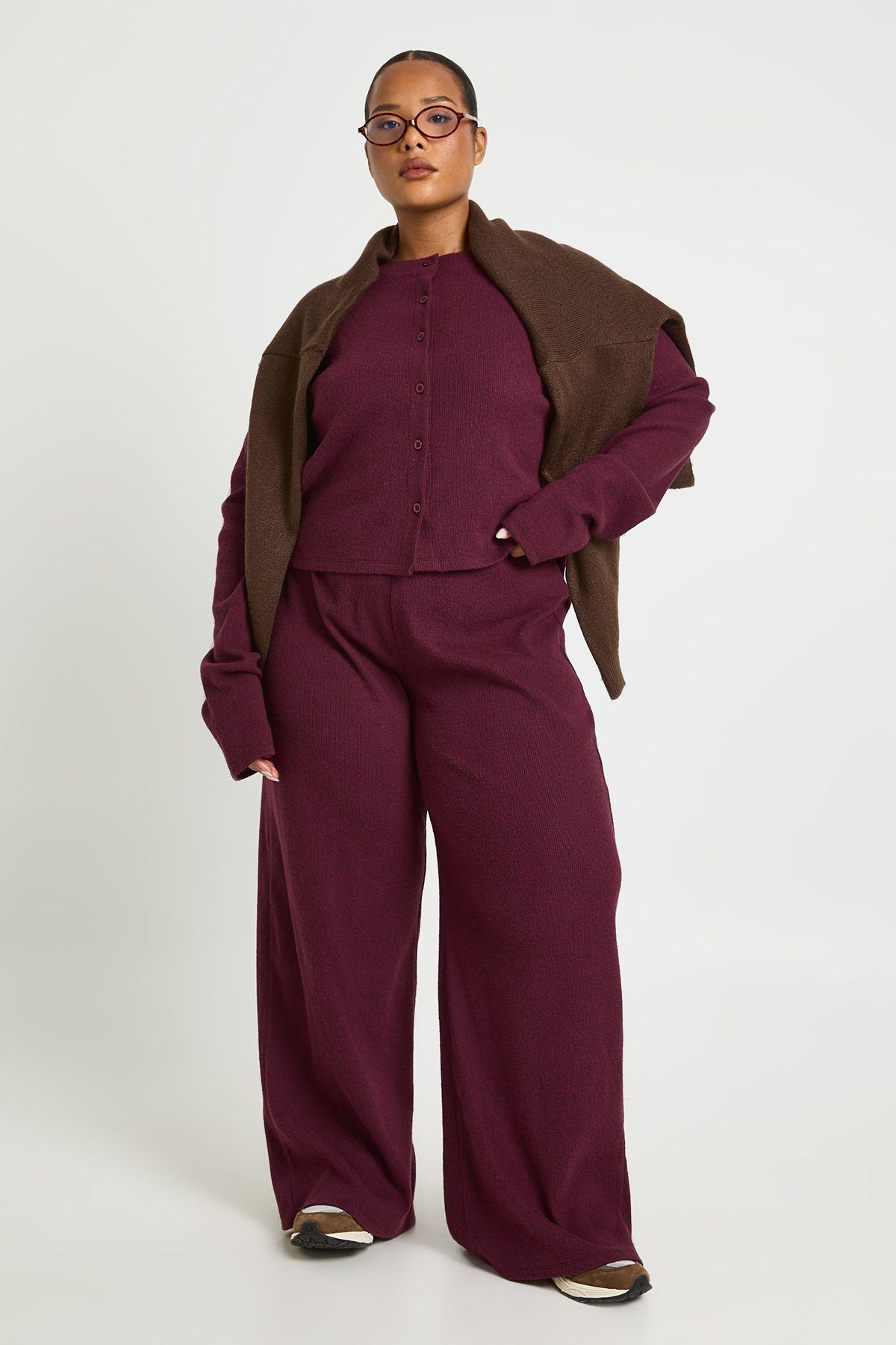Plus Ribbed Wide Leg Trouser by BOOHOO