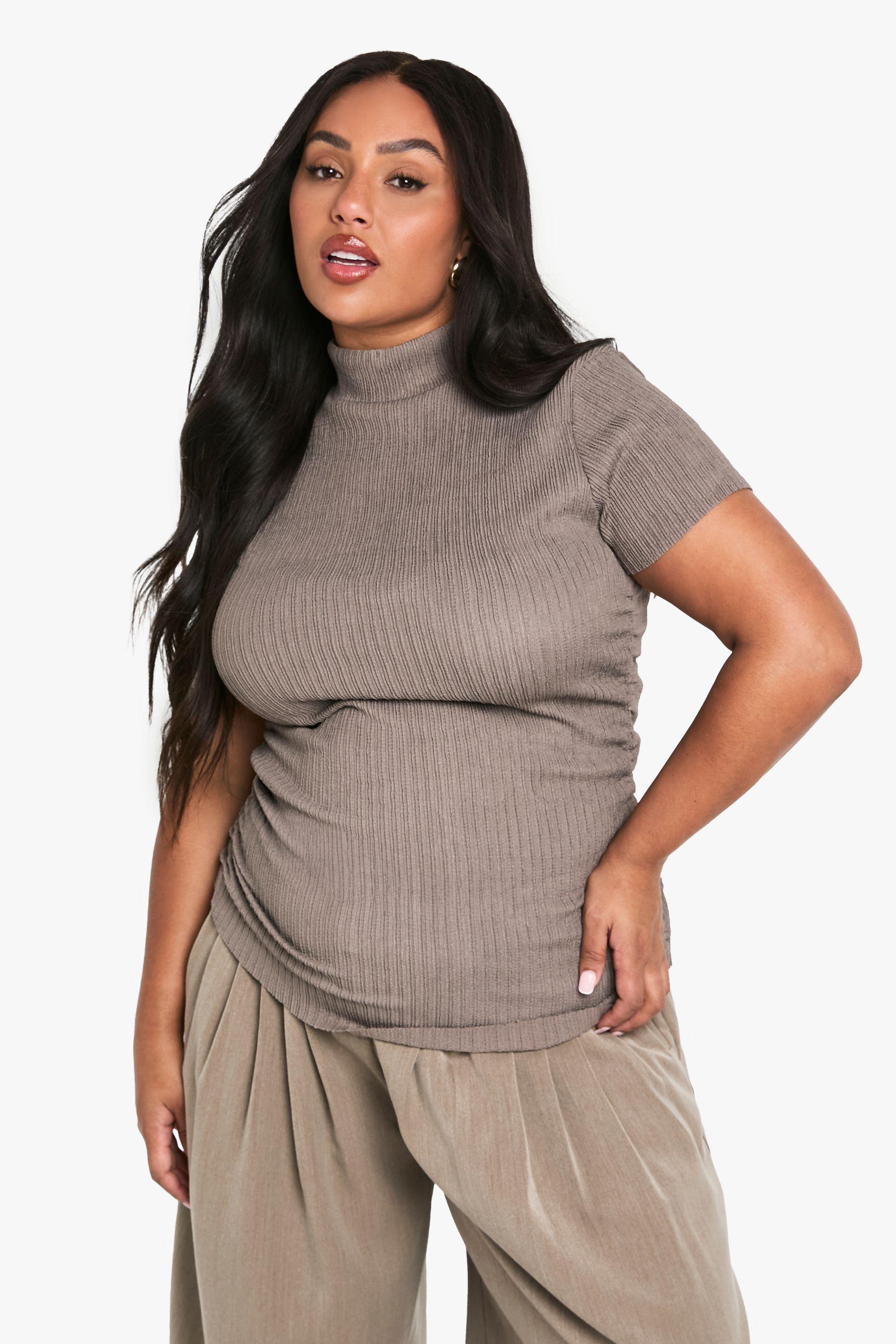 Plus Ripple Texture High Neck Ruched Top by BOOHOO