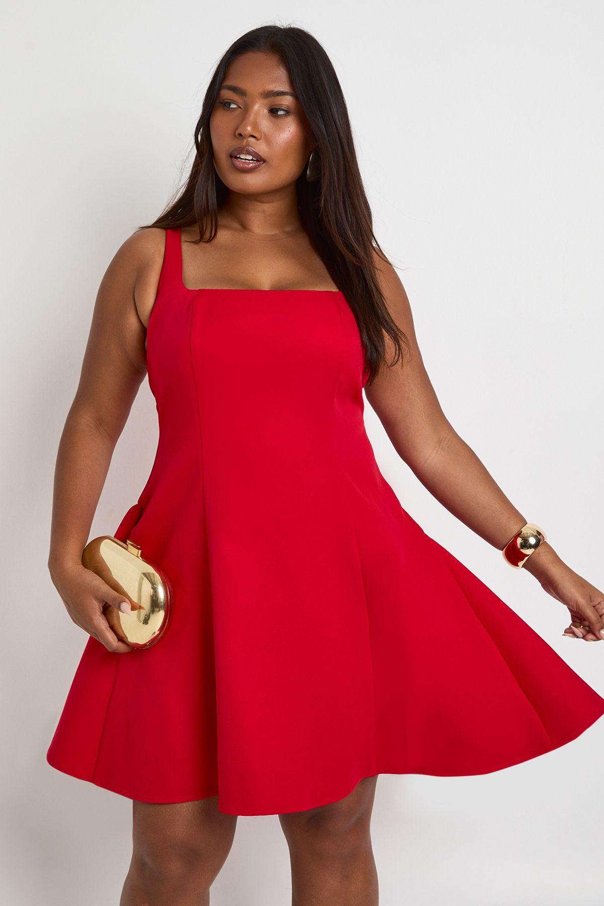 Plus Ruched Bandeau Puffball Skater Dress by BOOHOO
