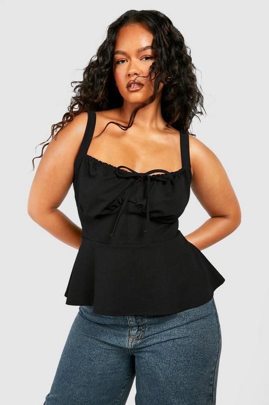 Plus Ruched Corset Detail Peplum Hem by BOOHOO